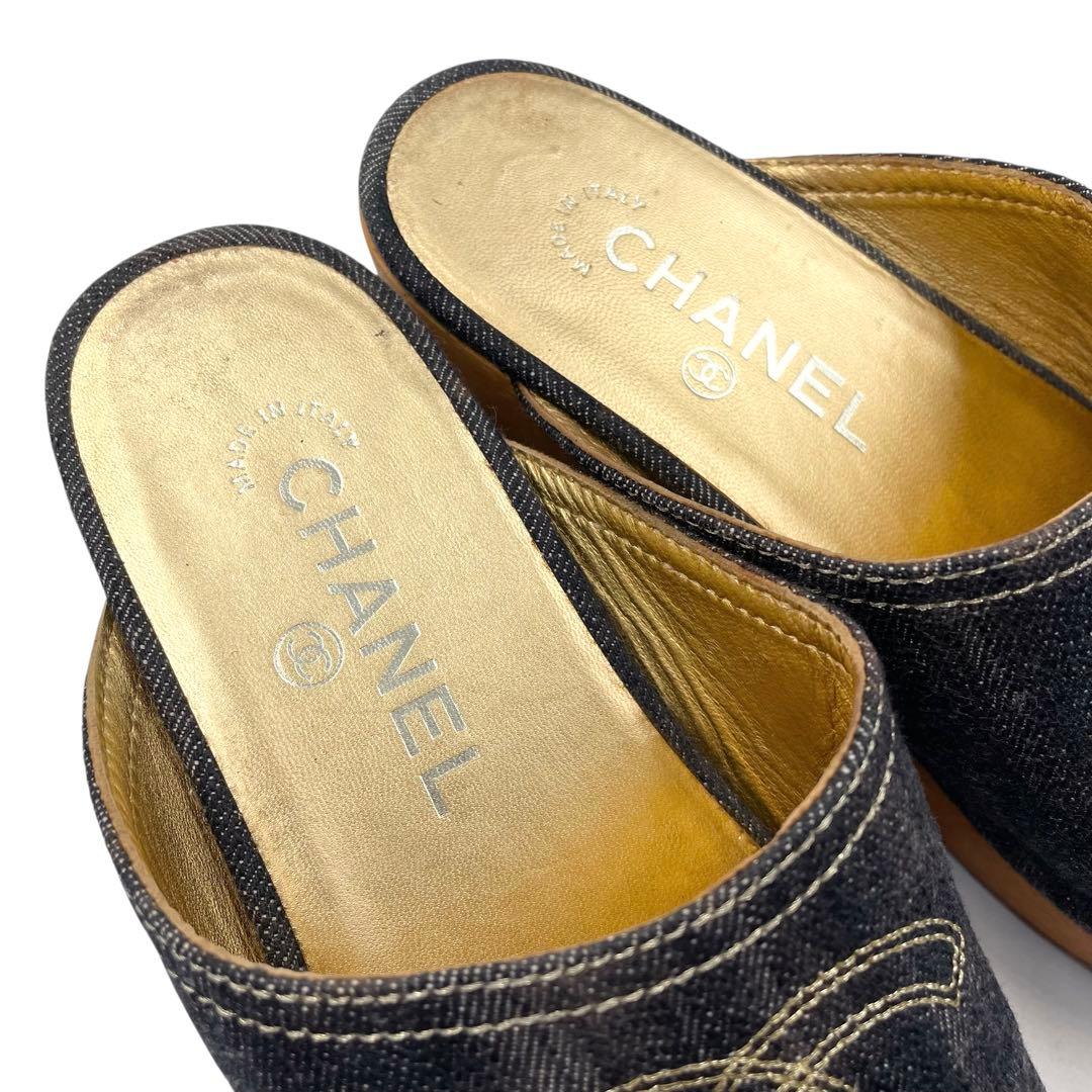 シャネル デニム サンダル サボ ココマーク インディゴブルー 36 付属なし