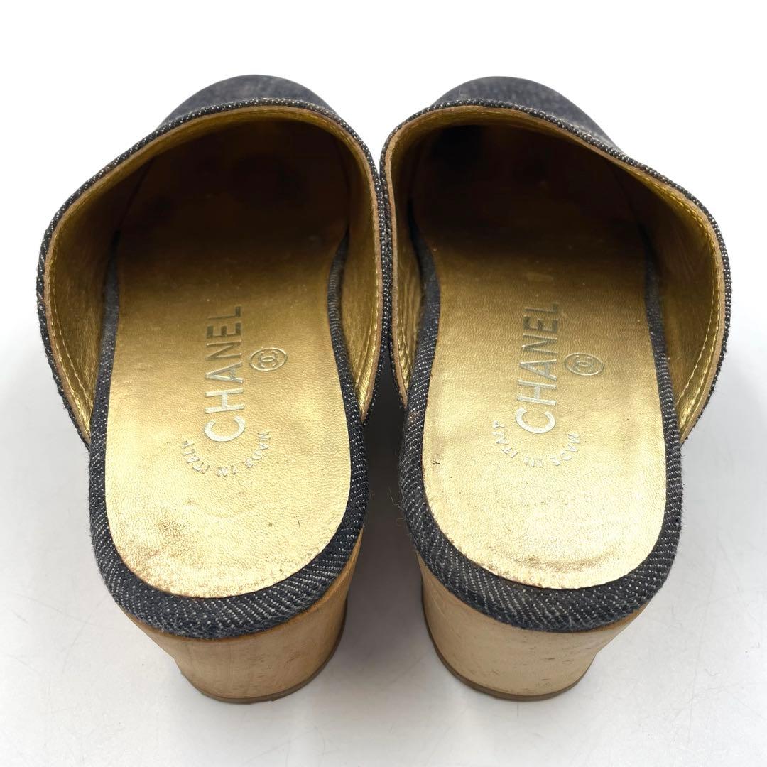 シャネル デニム サンダル サボ ココマーク インディゴブルー 36 付属なし