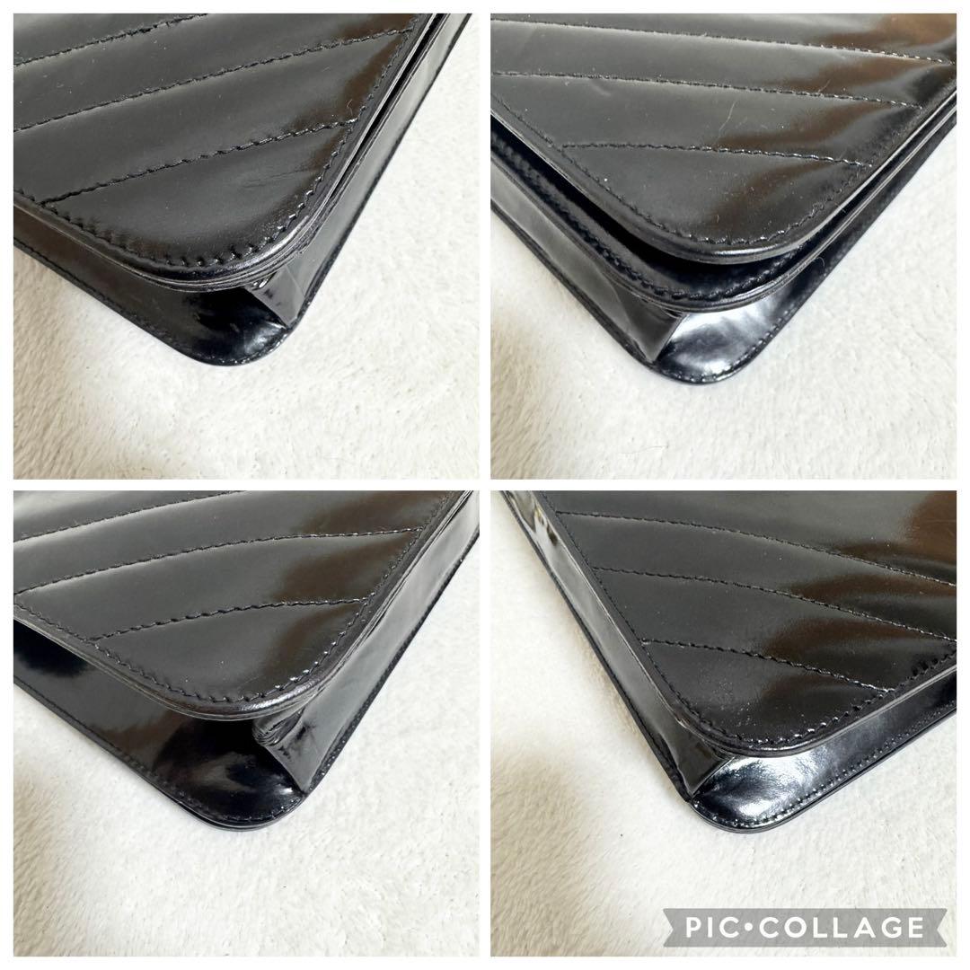 シャネル CHANEL チェーンショルダーバッグ エナメル パテントレザー 黒