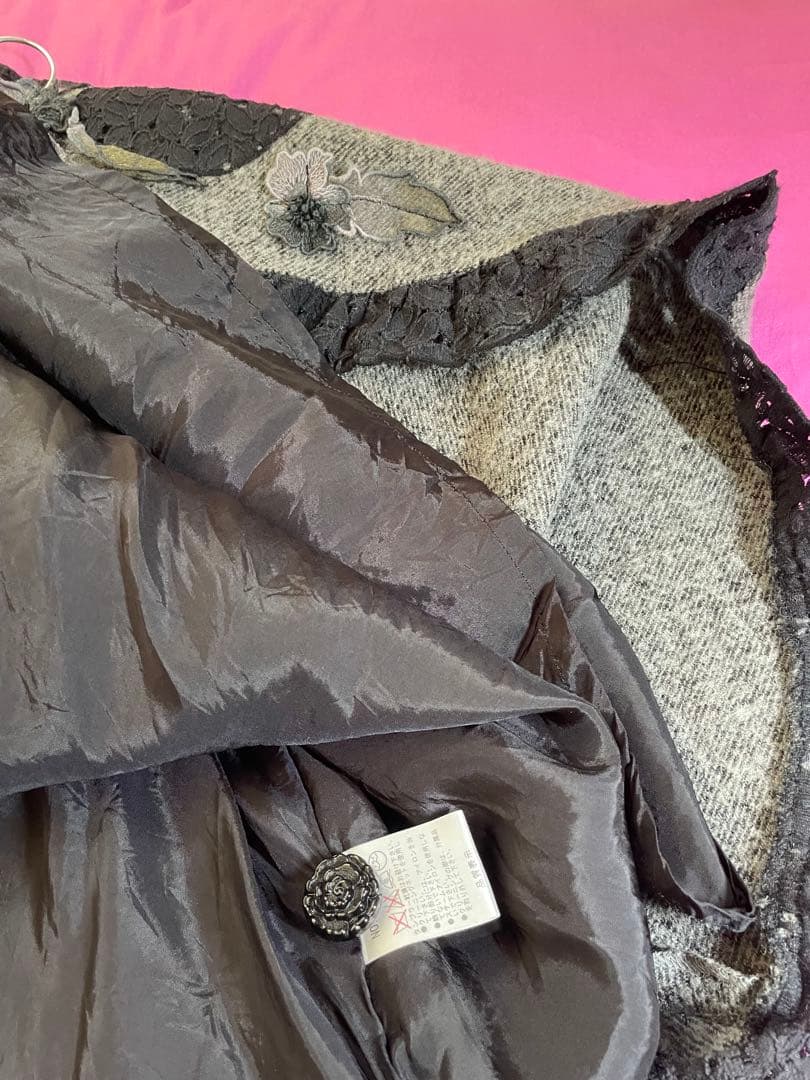 【アトリエまりこ】フード付きケープコート グレー