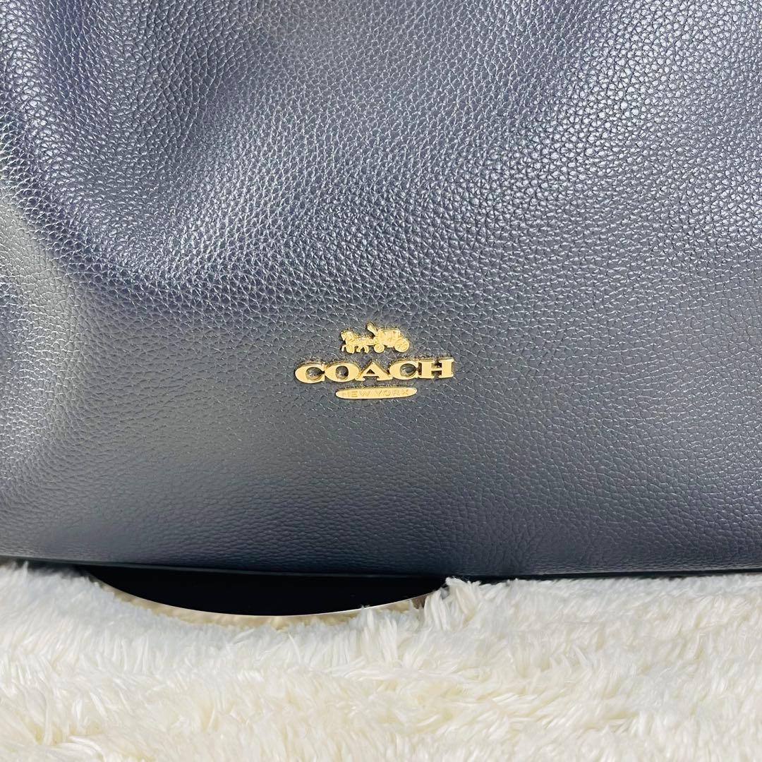 極美品 コーチ イーディー ショルダーバッグ ターンロック ネイビー レザー
