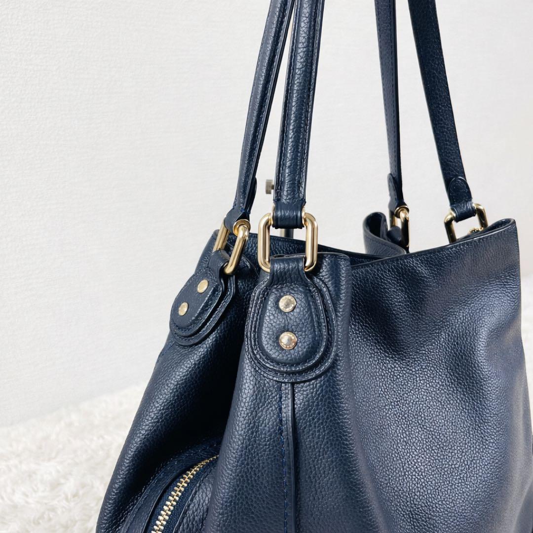 極美品 コーチ イーディー ショルダーバッグ ターンロック ネイビー レザー