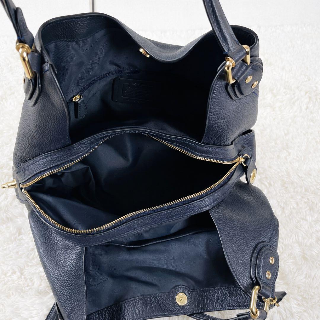 極美品 コーチ イーディー ショルダーバッグ ターンロック ネイビー レザー