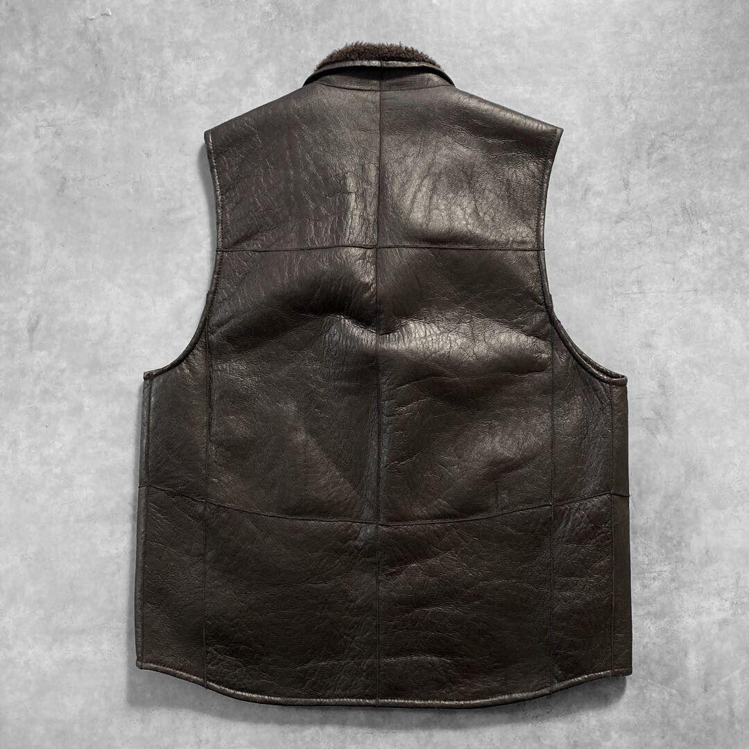 aofu様 ニチロ 毛皮 Sheep House ムートン レザーベスト L 茶