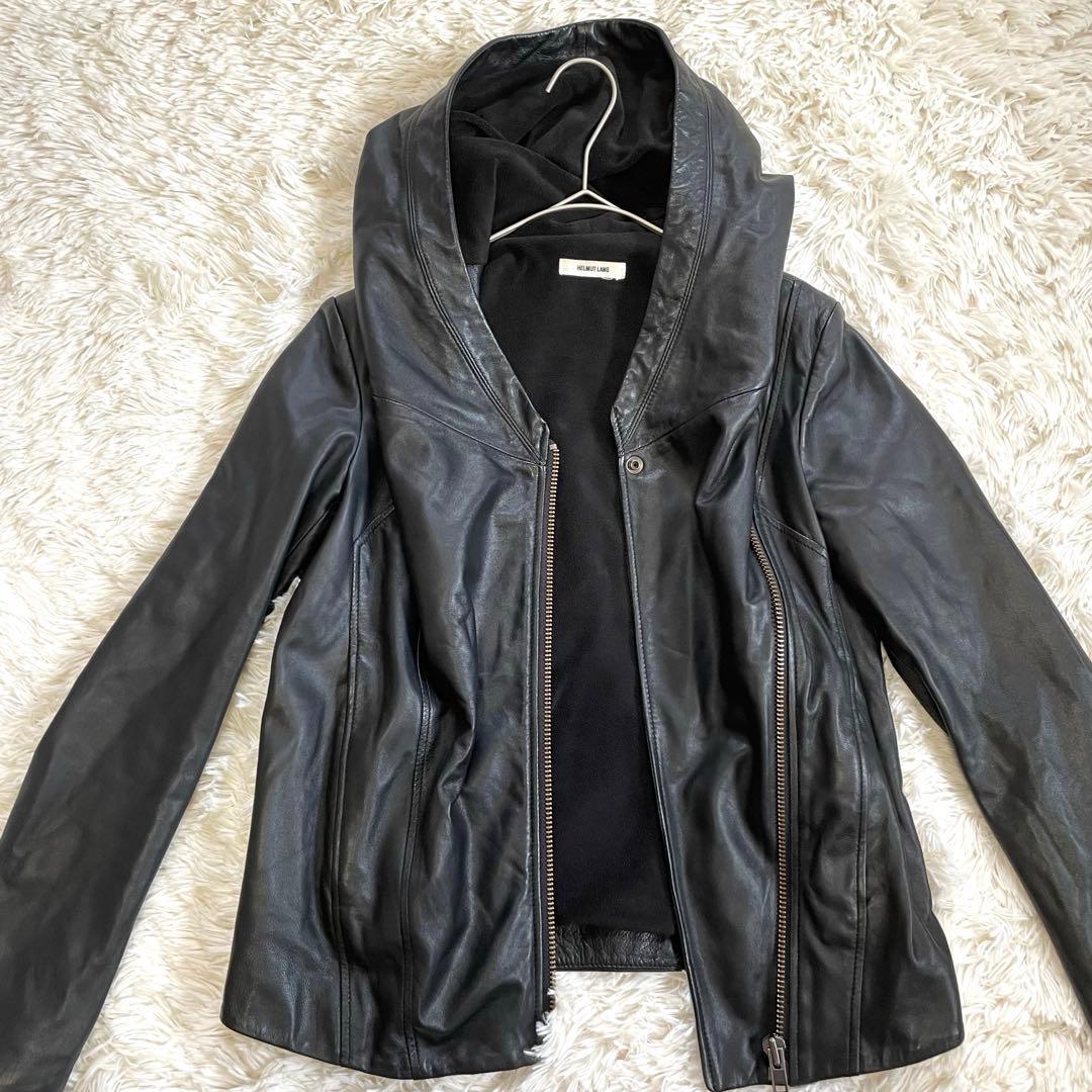 ヘルムートラング　フード　ラムスキン レザージャケット　ライダース　XS