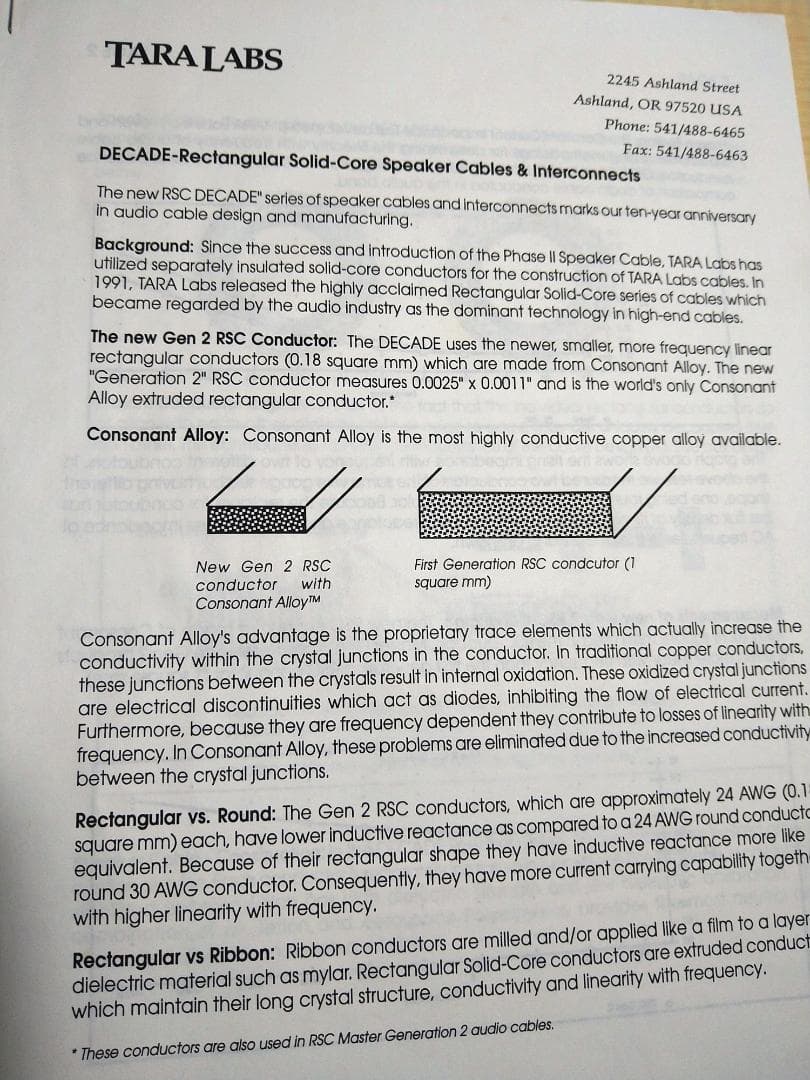Tara Labs RSC 　Gen2　スピーカーケーブル