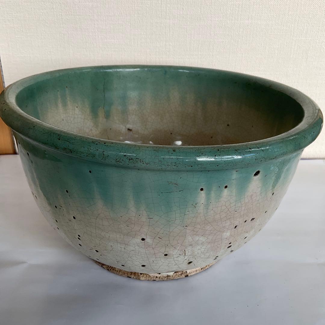 松代焼　白釉緑彩こね鉢　江戸時代後期〜明治時代初期頃