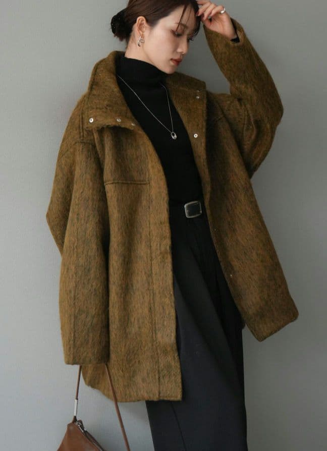 【新品】lumier　スタンドカラーシャギーコート　マスタード　リュミエ