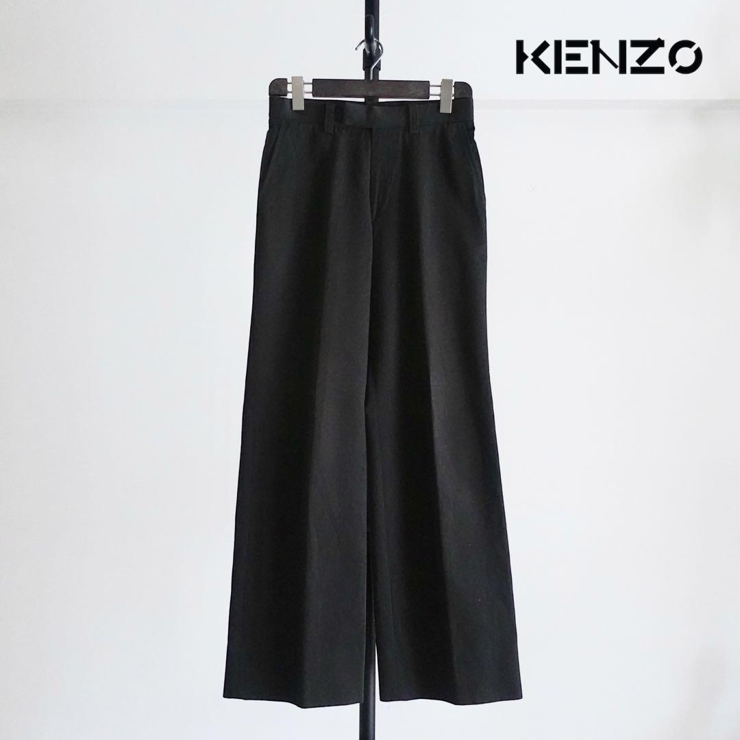 1990s KENZO Homme コットンキャンバス　ワイドフレアパンツ　墨黒