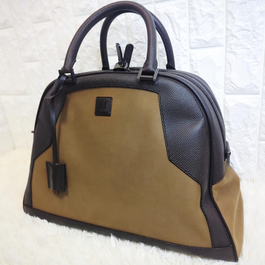 【美品】dunhill キャンバス シボ革 ボストンバッグ 2way 底鋲