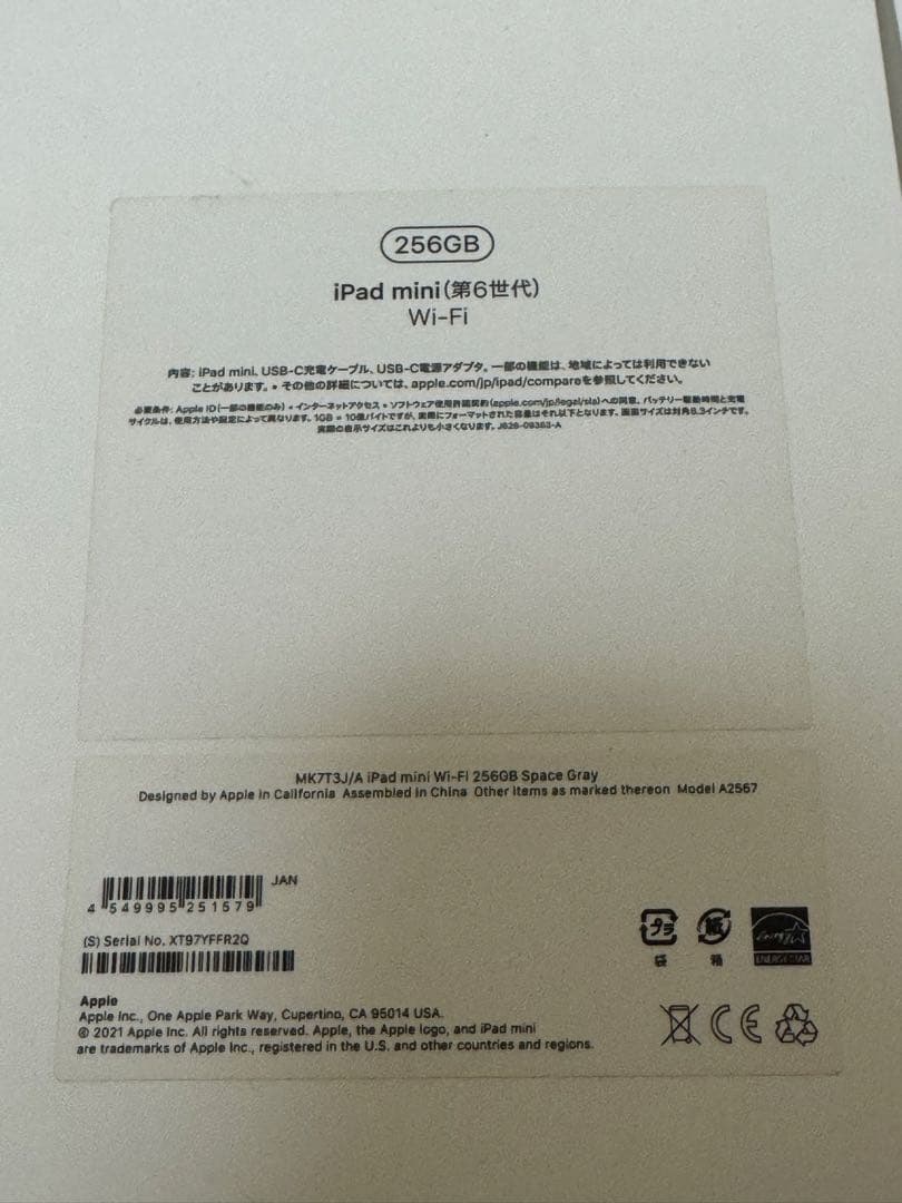 Apple iPad mini 第6世代　256GB スペースグレー 本体