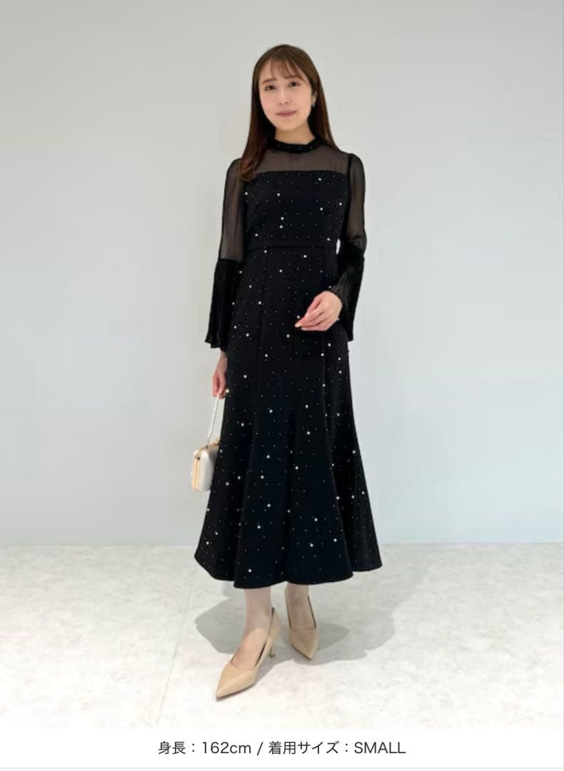 【Leja】パールビーズ ワンピースドレス S