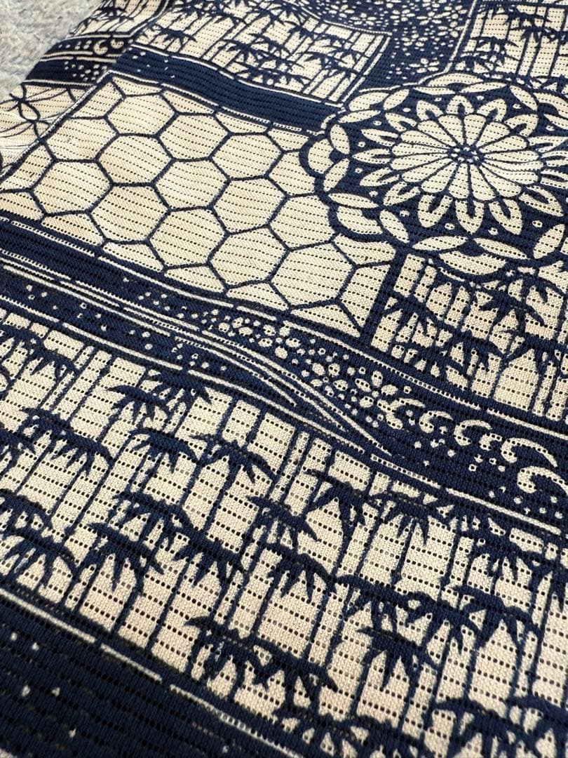 高級 浴衣 長板中形 長板正藍染 初山寛 無形文化財 綿絽 残布付き