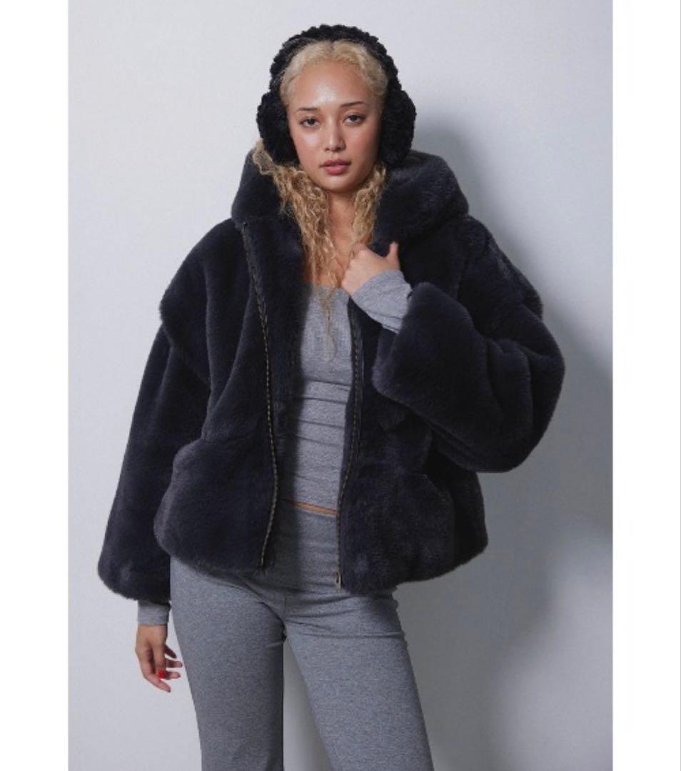 ALEXIA STAM Hooded Eco Fur Jacket エコファー