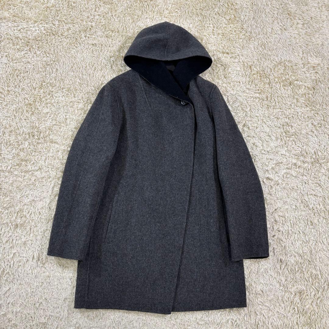 美品　23区　アンゴラ ウール　ポンチョ風　フード　ミドルコート　38