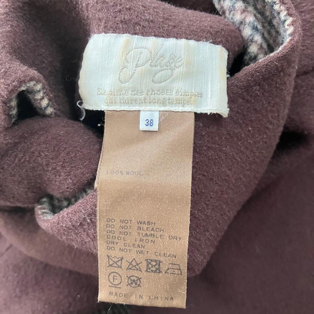 プラージュ ウールリバーコート リバーシブル ブラウン チェック 38