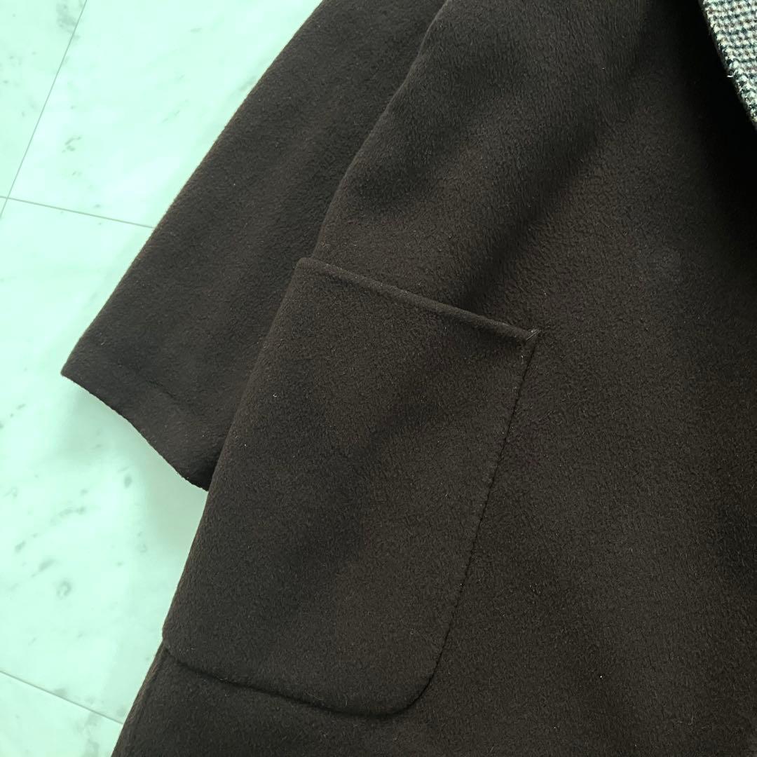 プラージュ ウールリバーコート リバーシブル ブラウン チェック 38