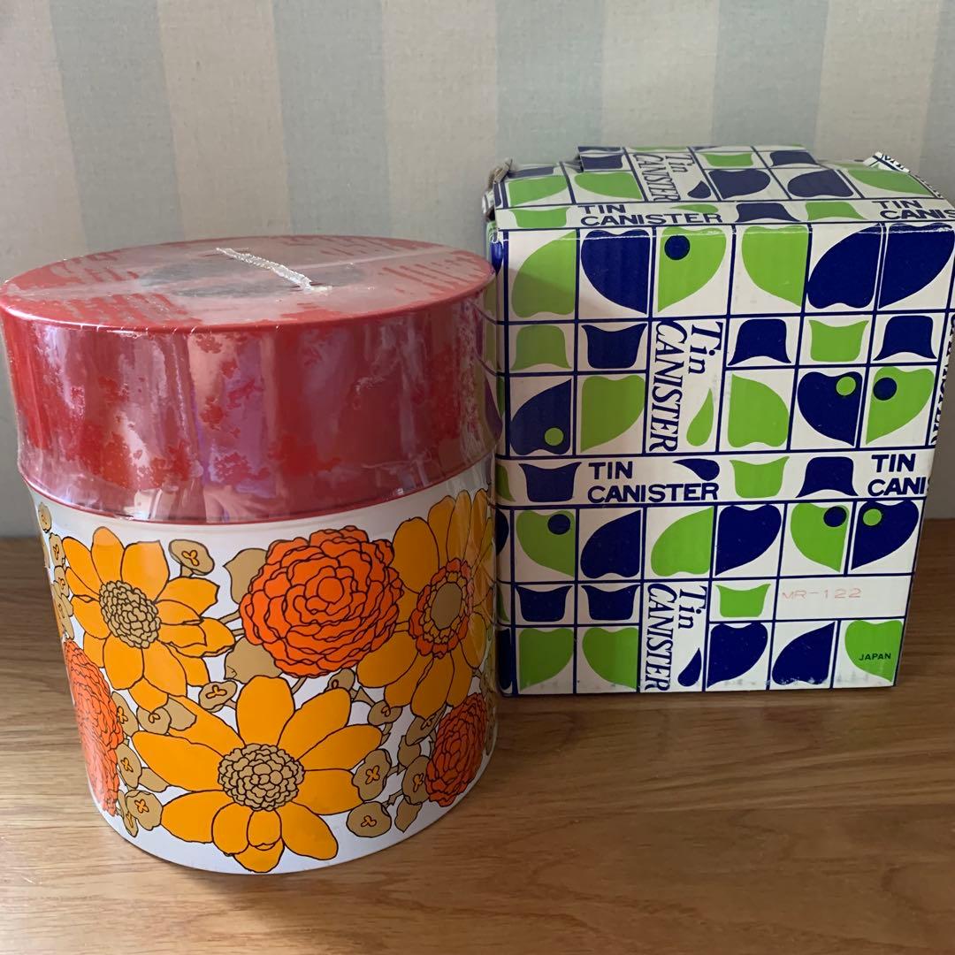 未使用 レア レトロ レトロポップ 4個 入れ子 ティン缶 キャニスター 花柄