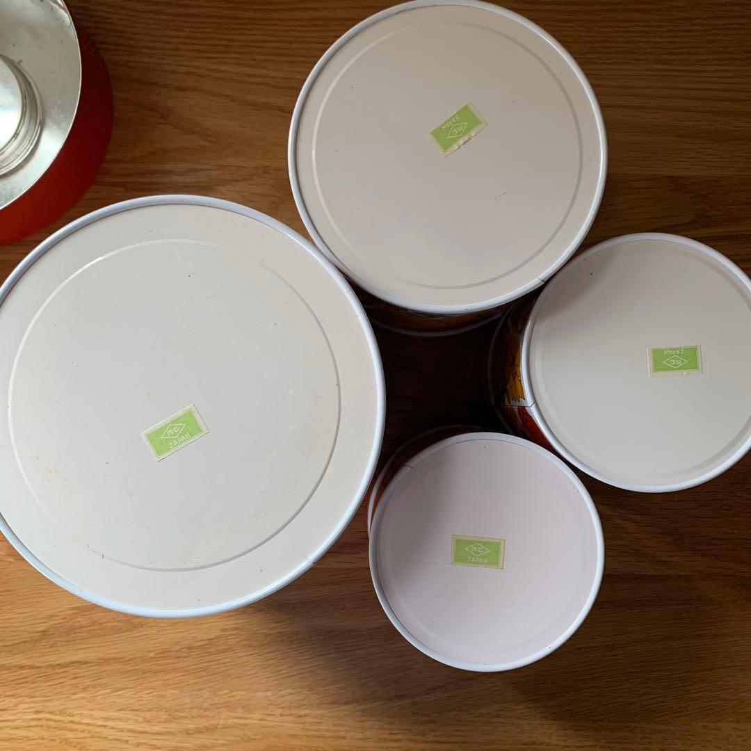 未使用 レア レトロ レトロポップ 4個 入れ子 ティン缶 キャニスター 花柄