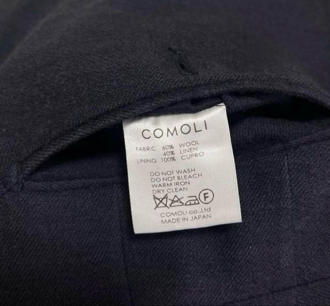 COMOLI ウール×リネン ネイビーテーパードパンツ サイズ3