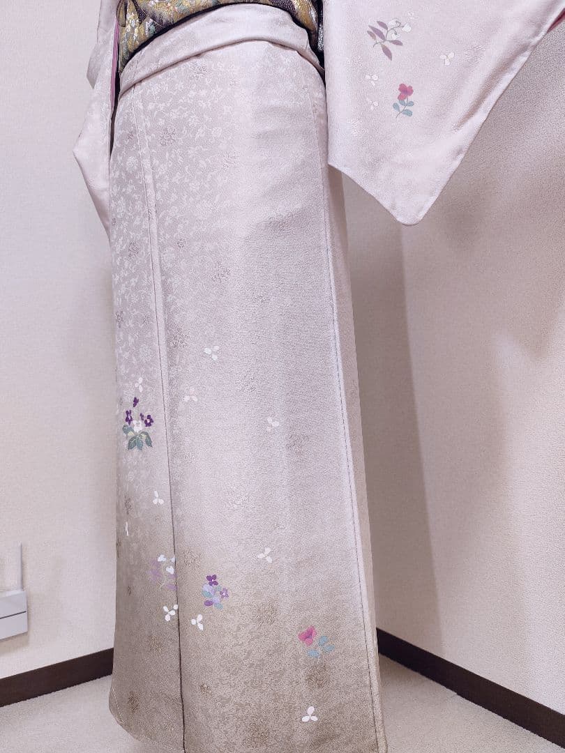 ❰6555❱ フルセット　付け下げ　桜鼠　付下げ　袋帯　入学式　卒業式　正絹着物