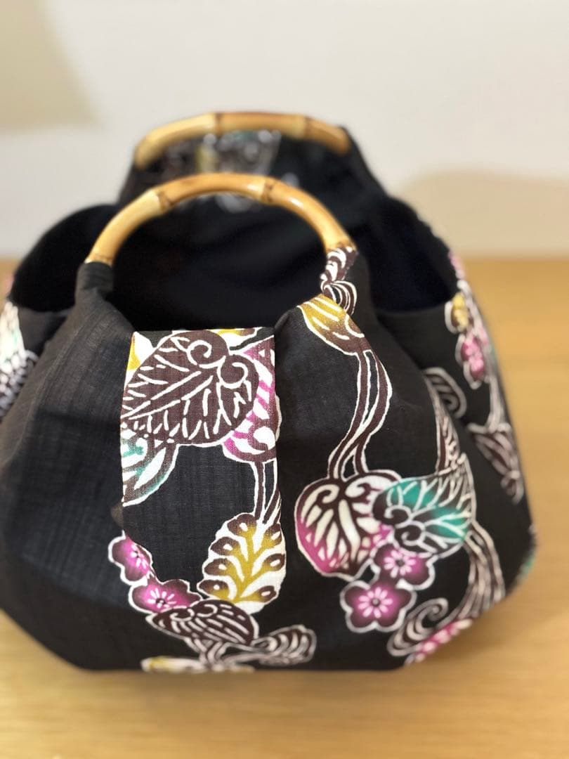 和装バック着物バック琉球紅型・琉球柄・葵の柄（黒）入学卒業結婚七五三振袖お宮参り