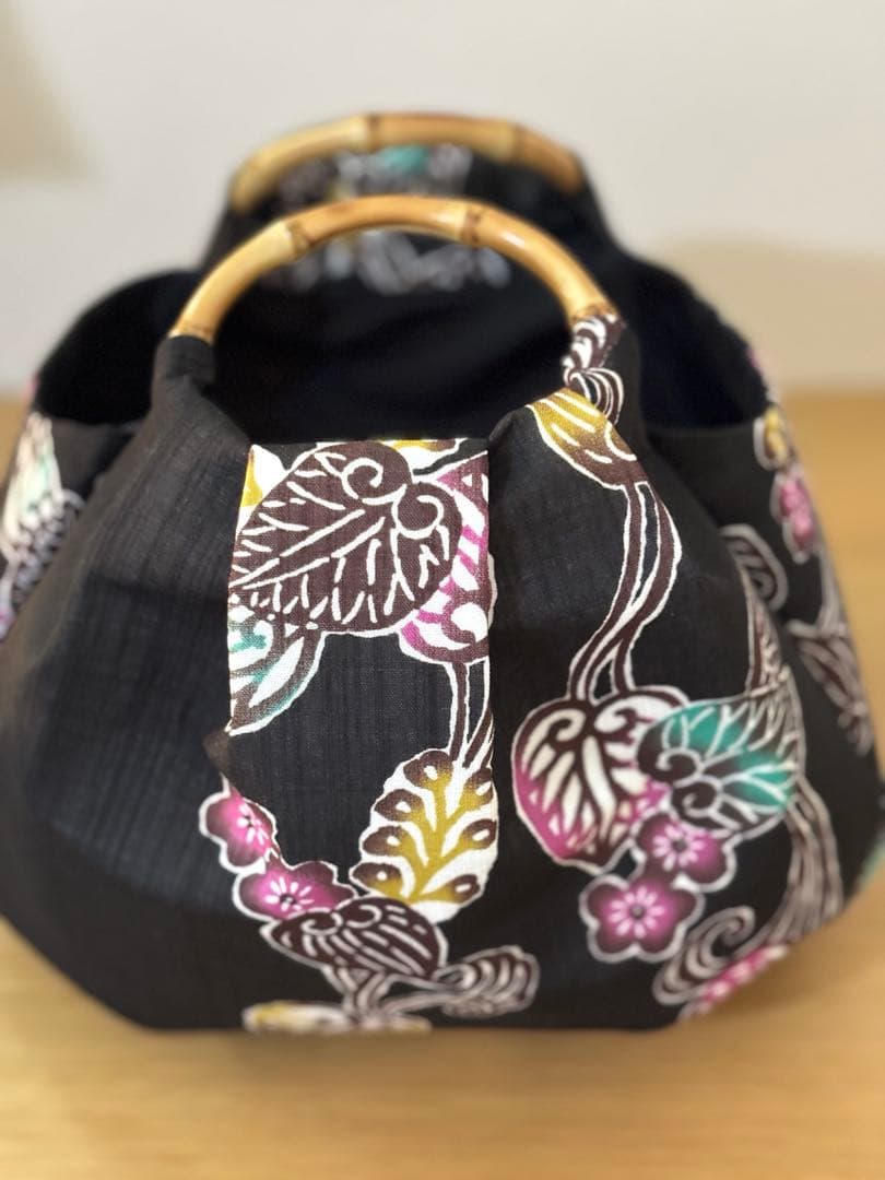 和装バック着物バック琉球紅型・琉球柄・葵の柄（黒）入学卒業結婚七五三振袖お宮参り