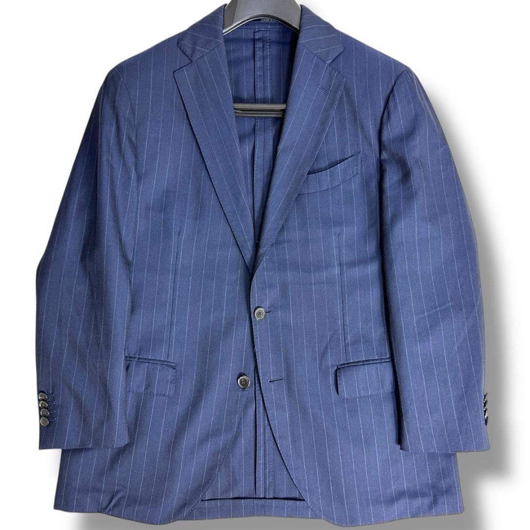 J5131 美品 ラルディーニ チョークストライプトラベルセットアップ 紺 52