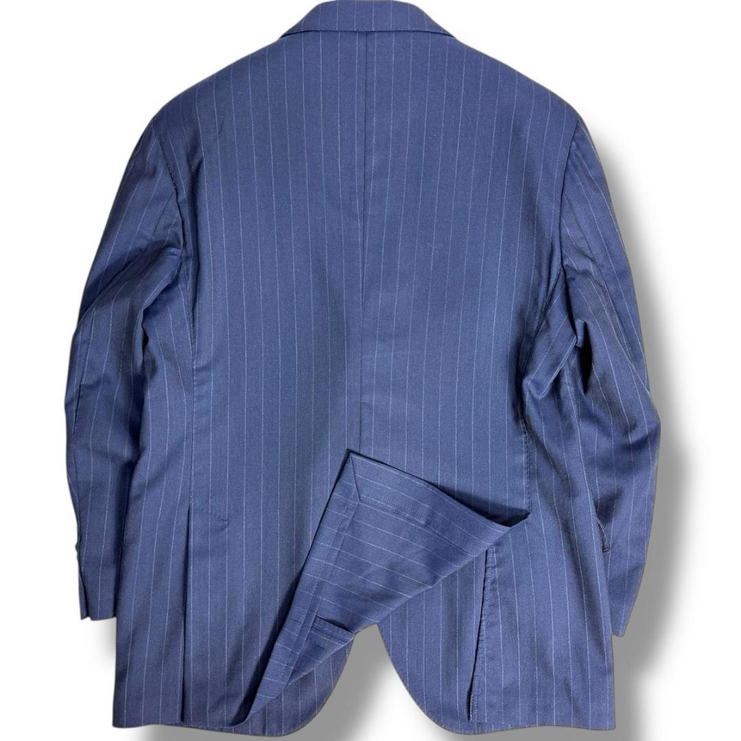 J5131 美品 ラルディーニ チョークストライプトラベルセットアップ 紺 52