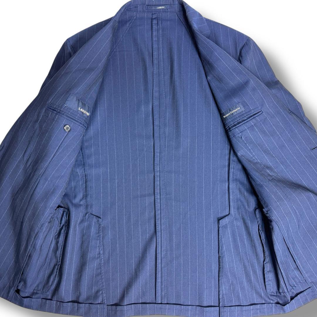 J5131 美品 ラルディーニ チョークストライプトラベルセットアップ 紺 52