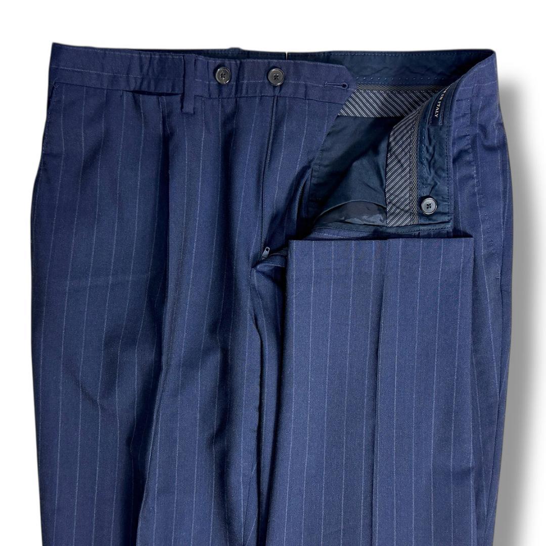 J5131 美品 ラルディーニ チョークストライプトラベルセットアップ 紺 52