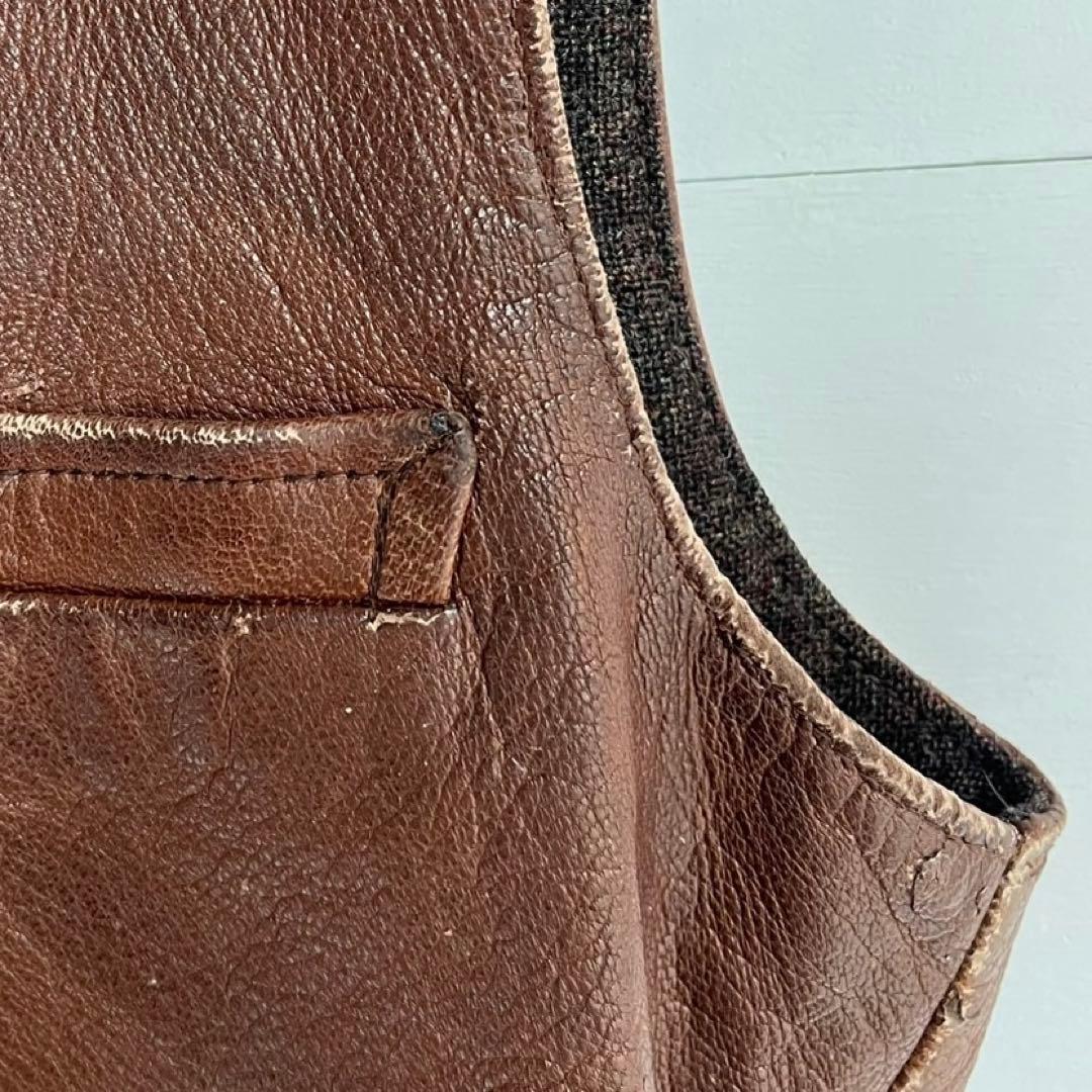 60s 70s ユーロ レザーベスト ヴィンテージレザー ヨーロッパ 古着 茶