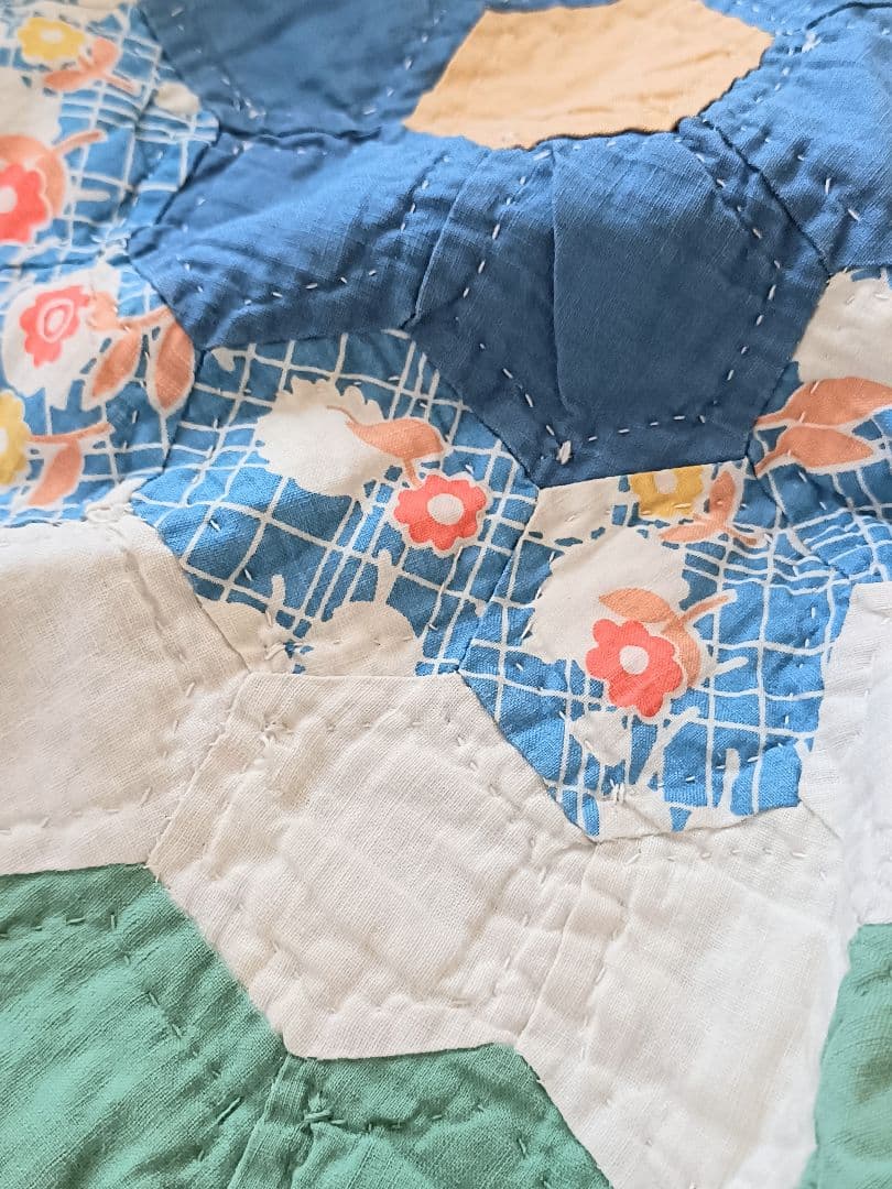 大判 ヴィンテージ パッチワークキルト ラグ マルチカバー 花柄 グリーン