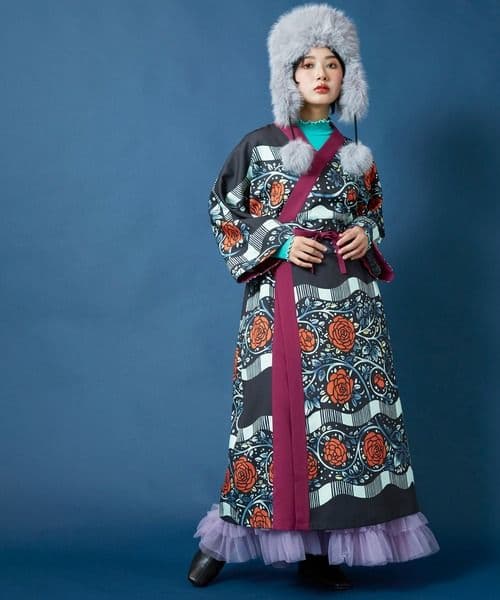 重宗玉緒　倭物やカヤ　モダンキモノワンピース　薔薇　バラ　ローズ　着物ワンピース