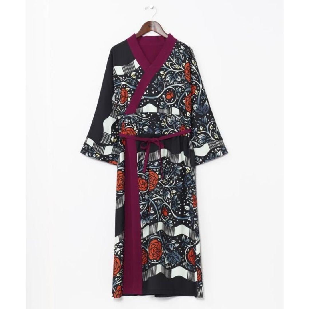 重宗玉緒　倭物やカヤ　モダンキモノワンピース　薔薇　バラ　ローズ　着物ワンピース