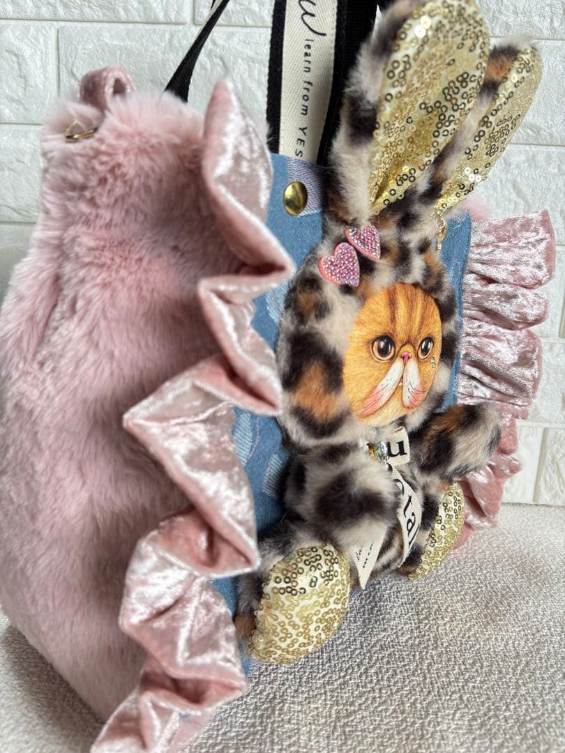 黒*こ様 コヤンイサムチョン　ファーフリルトートバッグ　クムちゃん　ヒョウ柄うさ