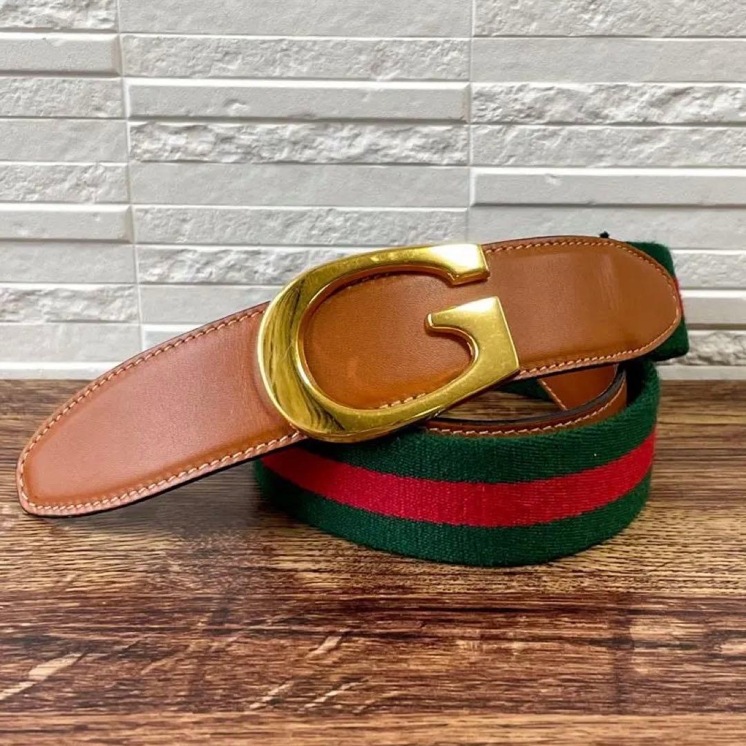 グッチ シェリー GG ゴールド バックル ベルト レザー ブラウン オールド.