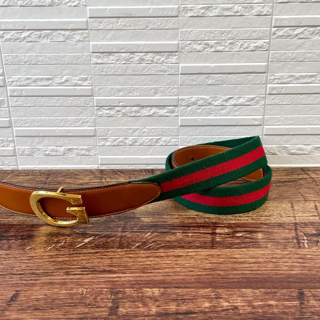 グッチ シェリー GG ゴールド バックル ベルト レザー ブラウン オールド.