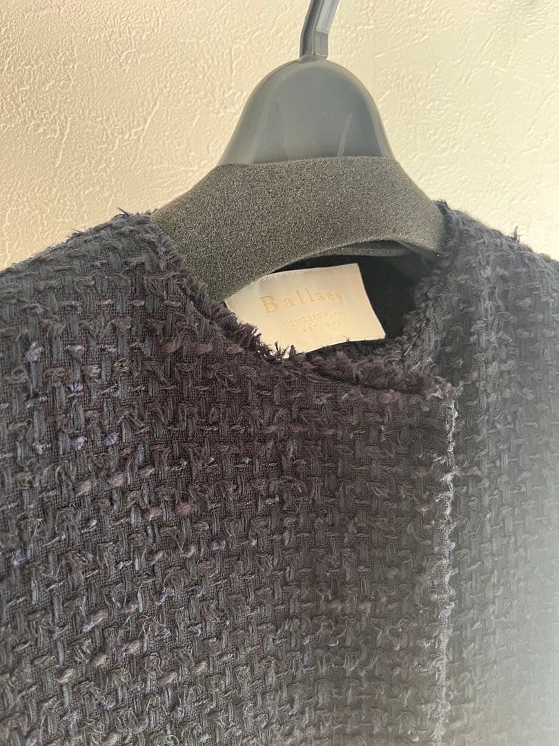 【美品】ballsey ミックスヤーンツイードノーカラージャケット　ネイビー