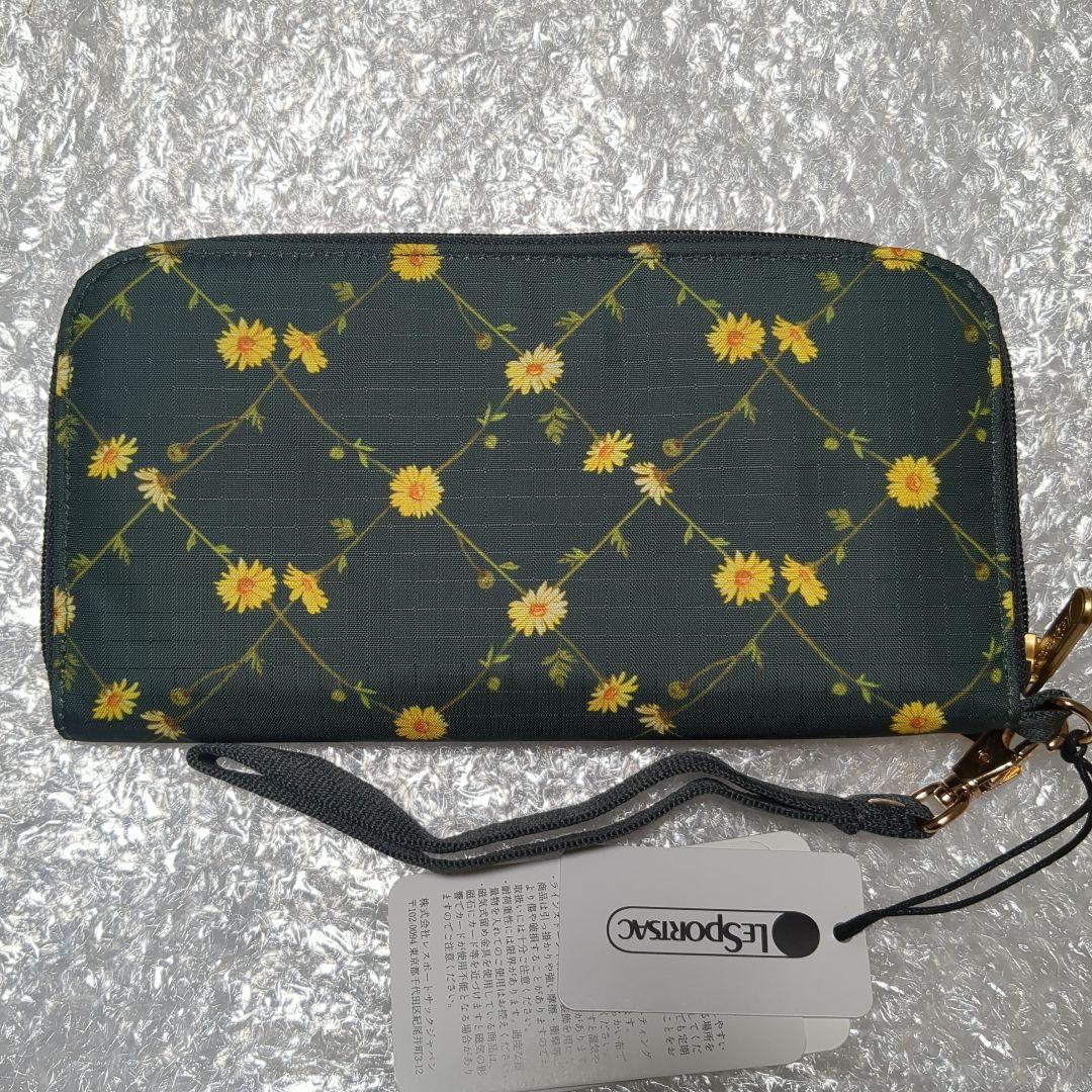 グリーン系統 ラウンドファスナー長財布 新品未使用 花柄 レスポートサック