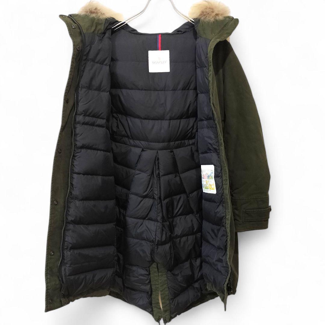 モンクレール ダウンジャケット カーキ 美品 フード付 モッズコート1