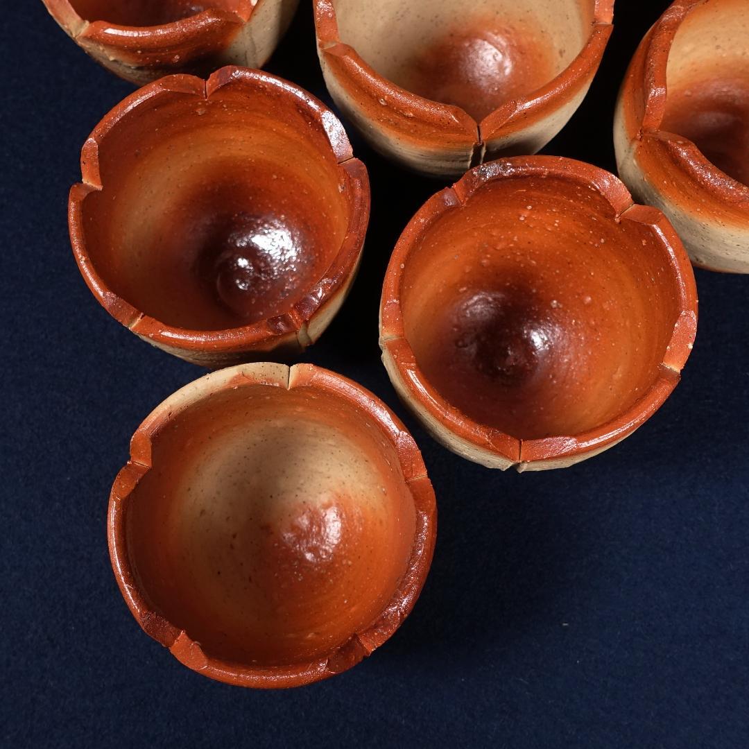 備前焼 緋襷 輪花 向付 6客 在銘 作家物