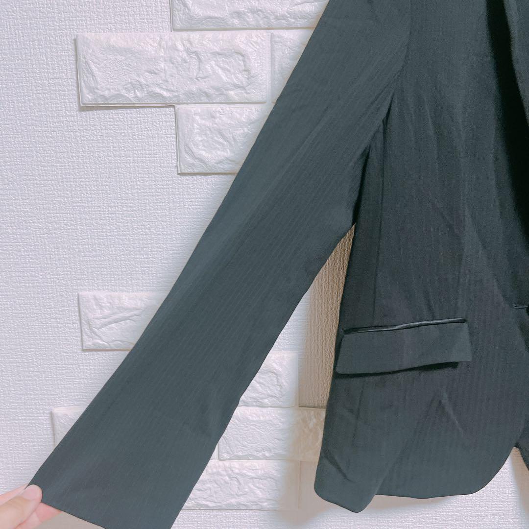 インディヴィ　セットアップ　スカート　４２　美品　黒　ストライプ　スーツ　薄手