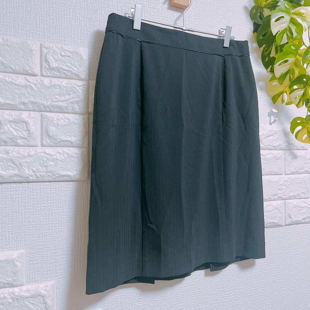 インディヴィ　セットアップ　スカート　４２　美品　黒　ストライプ　スーツ　薄手