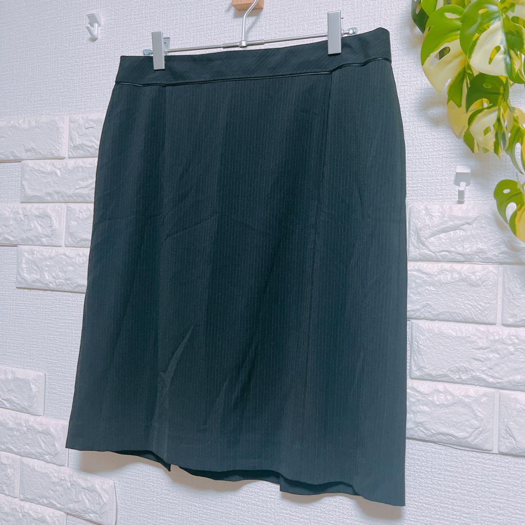 インディヴィ　セットアップ　スカート　４２　美品　黒　ストライプ　スーツ　薄手