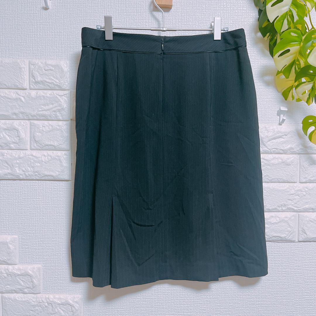 インディヴィ　セットアップ　スカート　４２　美品　黒　ストライプ　スーツ　薄手
