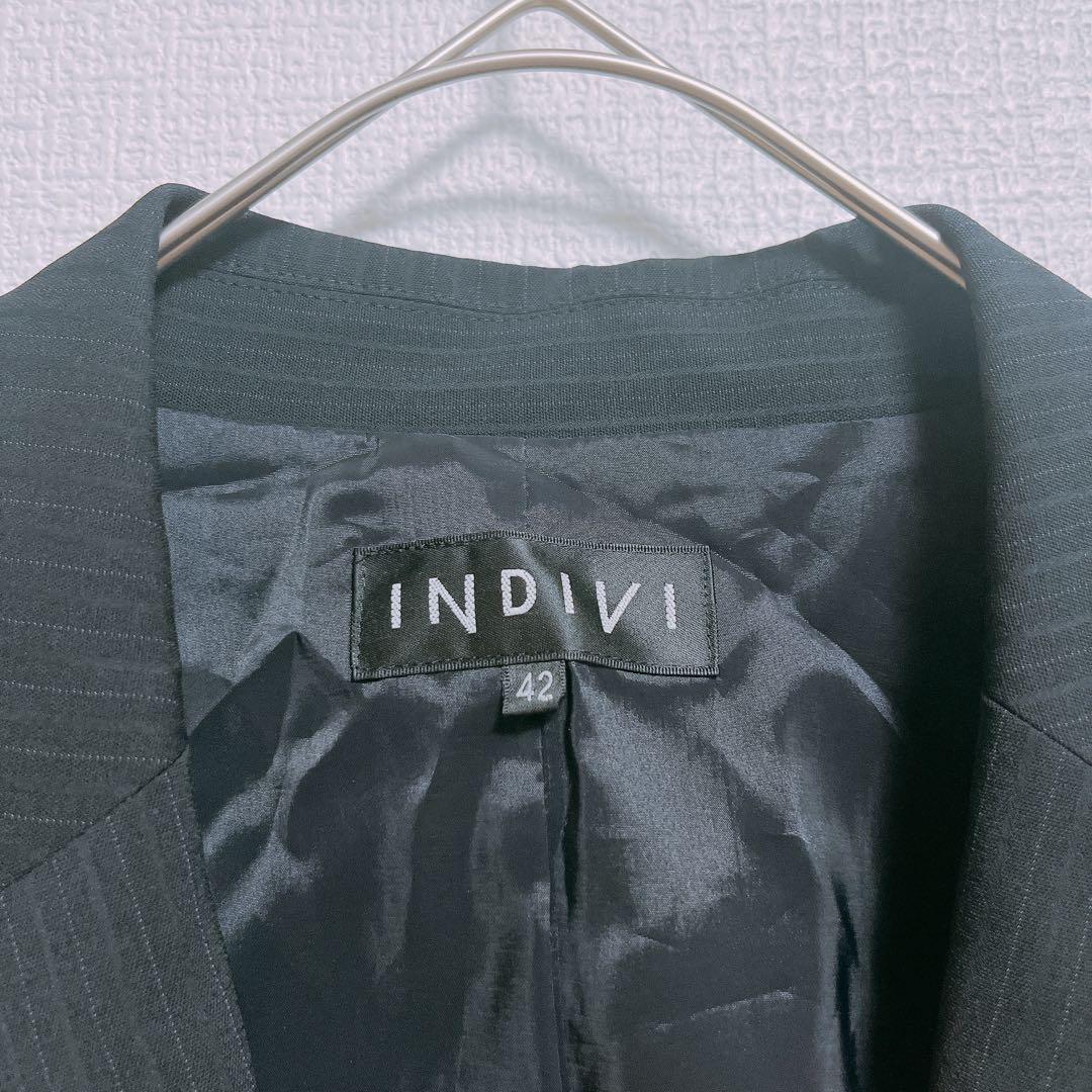 インディヴィ　セットアップ　スカート　４２　美品　黒　ストライプ　スーツ　薄手