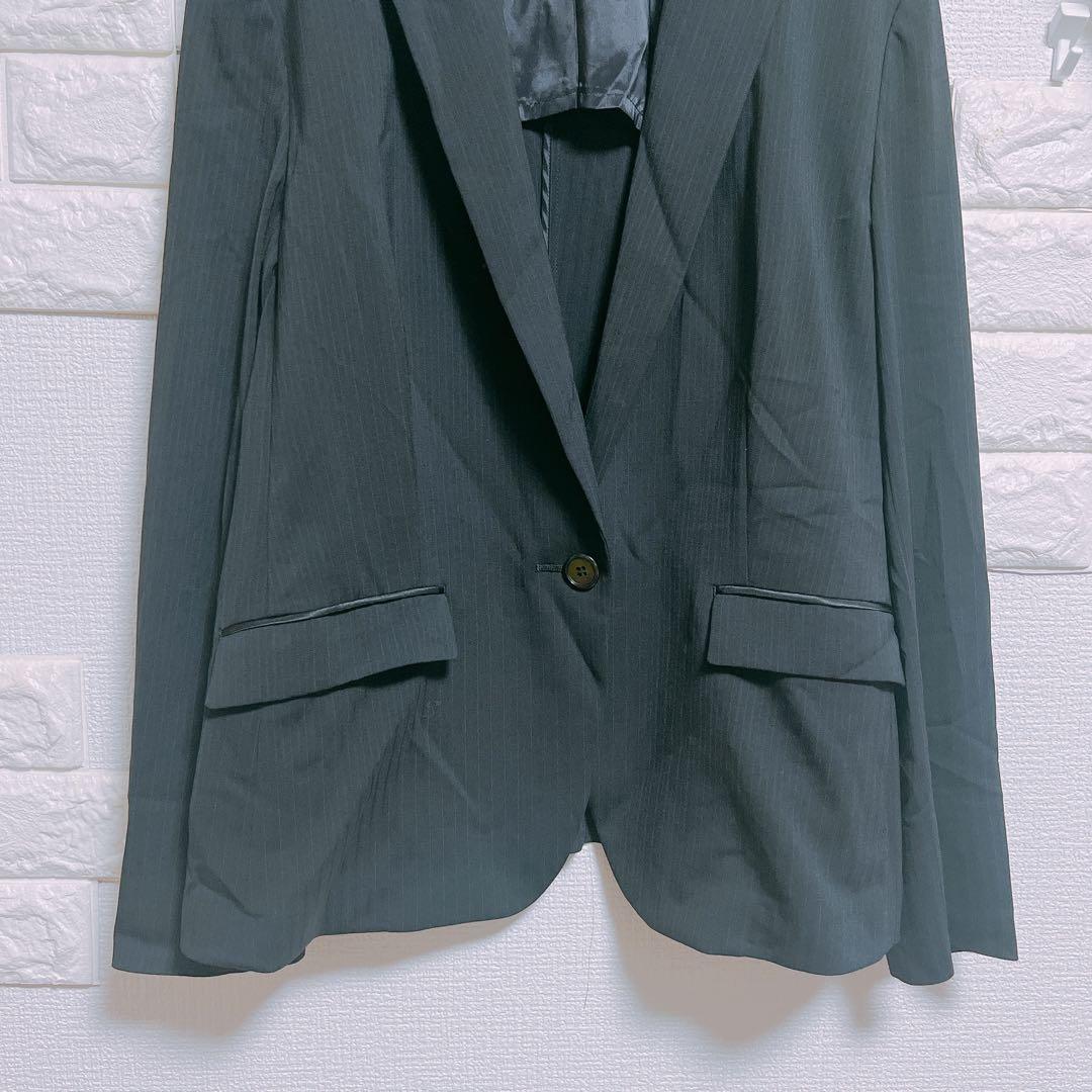 インディヴィ　セットアップ　スカート　４２　美品　黒　ストライプ　スーツ　薄手