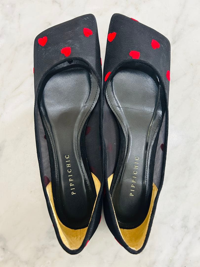 冬セール！PIPICHICハート柄スクエアトゥ フラットシューズ24.5