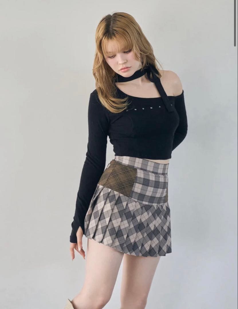 【ANDMARY】Coco check pleats skirt Sサイズ